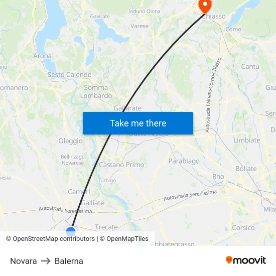 Novara to Balerna map