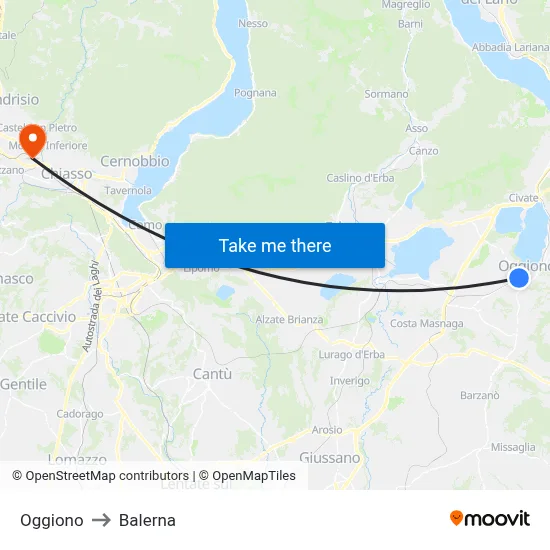 Oggiono to Balerna map
