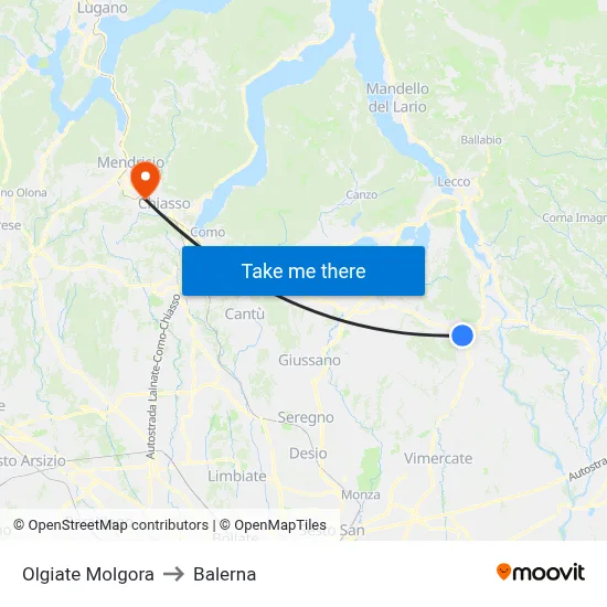Olgiate Molgora to Balerna map