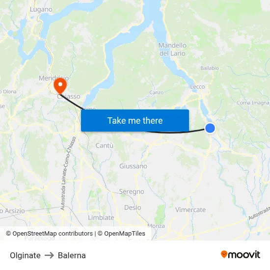 Olginate to Balerna map