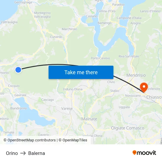 Orino to Balerna map