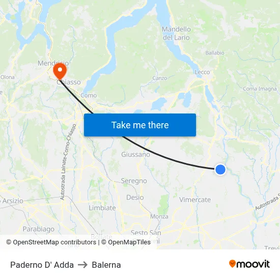 Paderno D' Adda to Balerna map