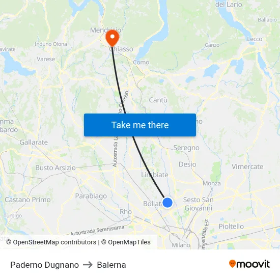 Paderno Dugnano to Balerna map
