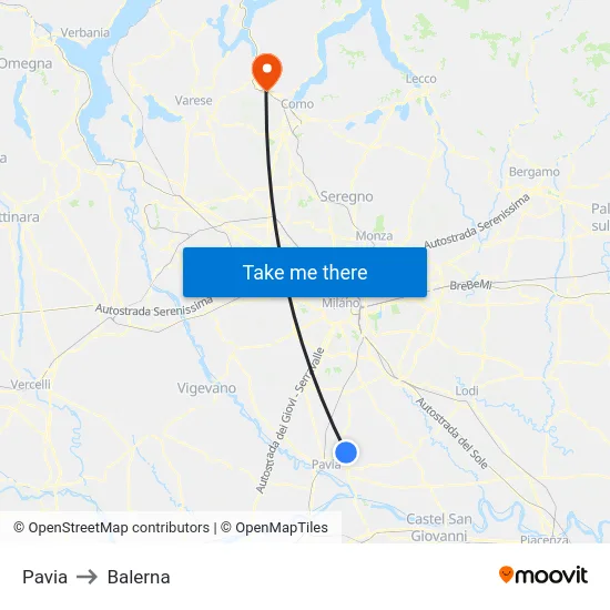 Pavia to Balerna map