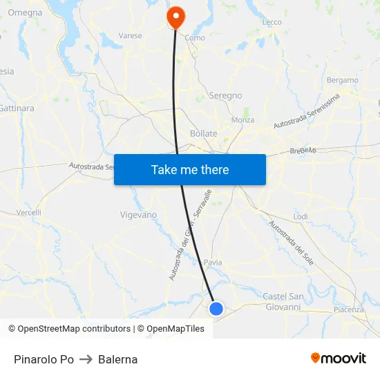 Pinarolo Po to Balerna map