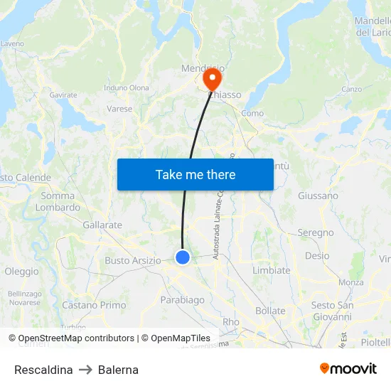 Rescaldina to Balerna map
