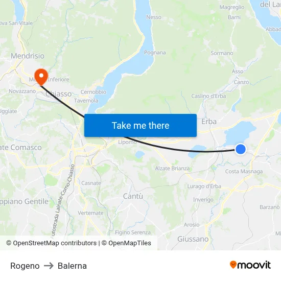 Rogeno to Balerna map