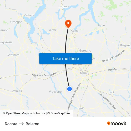 Rosate to Balerna map