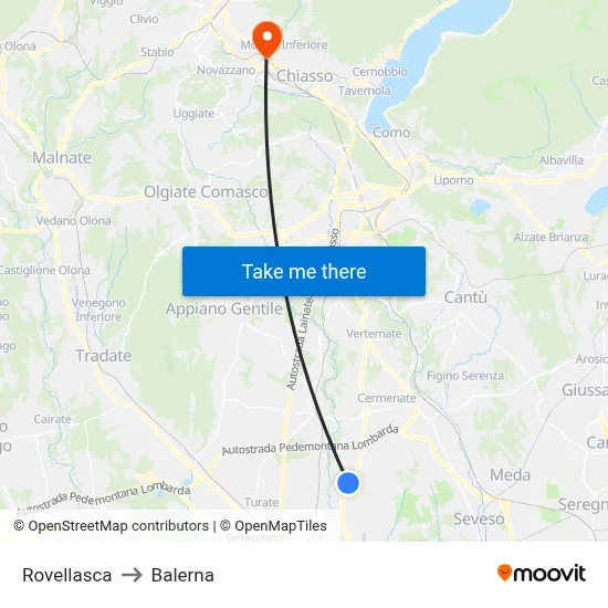 Rovellasca to Balerna map