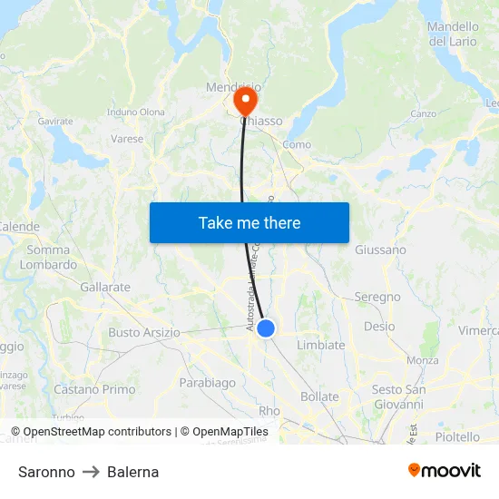 Saronno to Balerna map