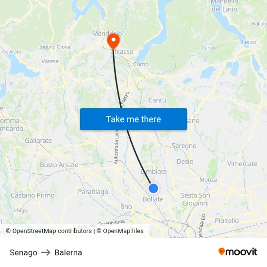 Senago to Balerna map