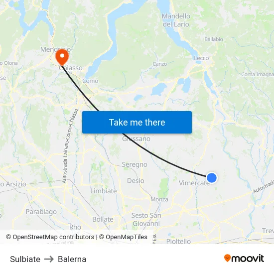 Sulbiate to Balerna map