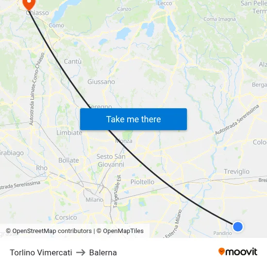 Torlino Vimercati to Balerna map