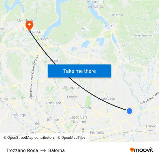 Trezzano Rosa to Balerna map