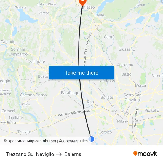 Trezzano Sul Naviglio to Balerna map