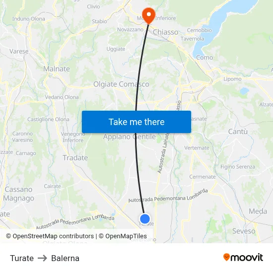 Turate to Balerna map