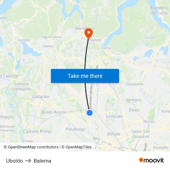 Uboldo to Balerna map