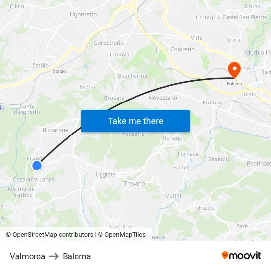 Valmorea to Balerna map