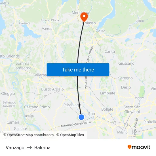 Vanzago to Balerna map