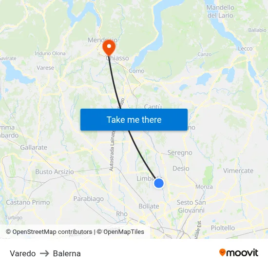Varedo to Balerna map
