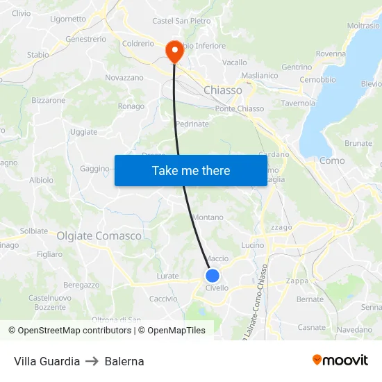 Villa Guardia to Balerna map