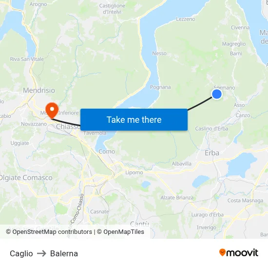Caglio to Balerna map