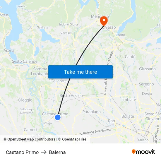 Castano Primo to Balerna map