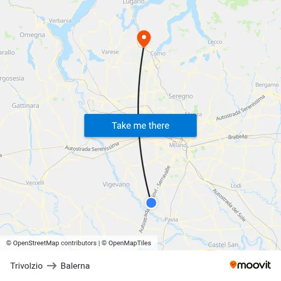 Trivolzio to Balerna map