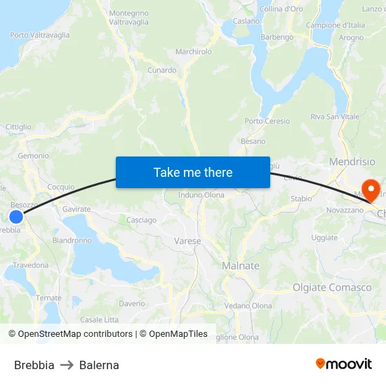 Brebbia to Balerna map