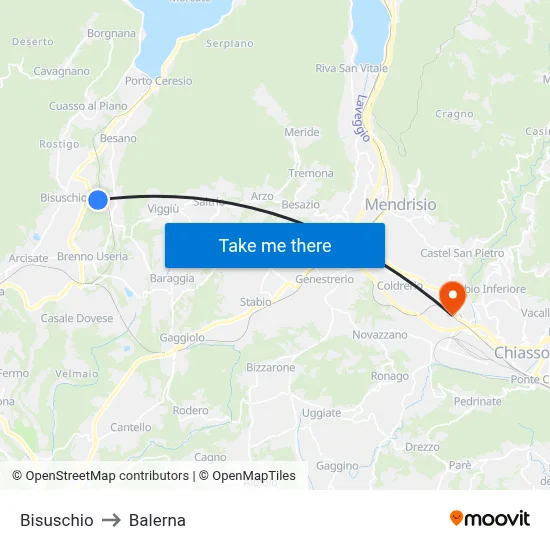 Bisuschio to Balerna map