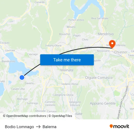 Bodio Lomnago to Balerna map