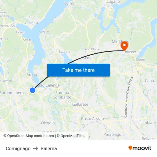 Comignago to Balerna map