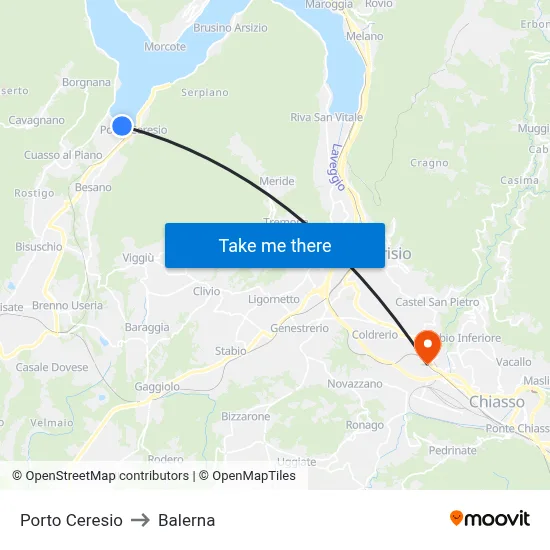 Porto Ceresio to Balerna map