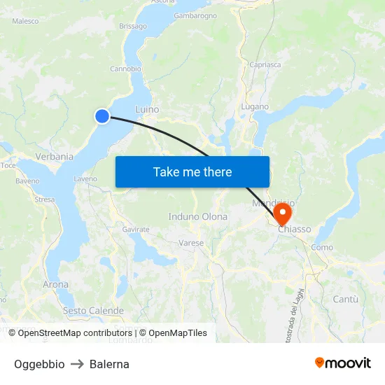 Oggebbio to Balerna map