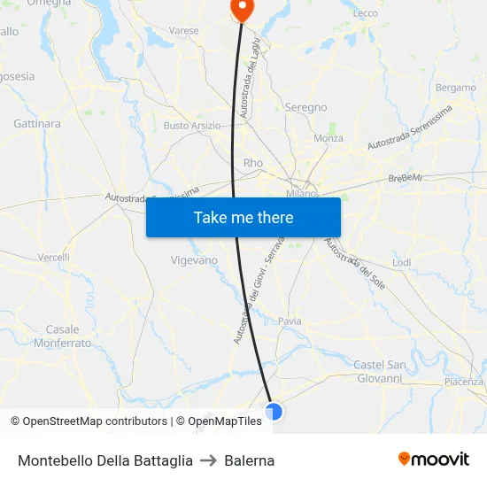 Montebello Della Battaglia to Balerna map