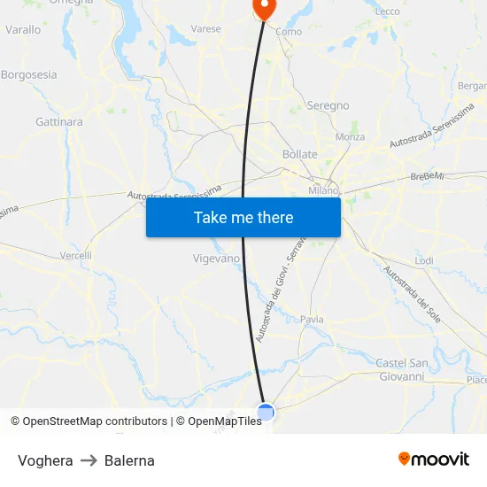 Voghera to Balerna map