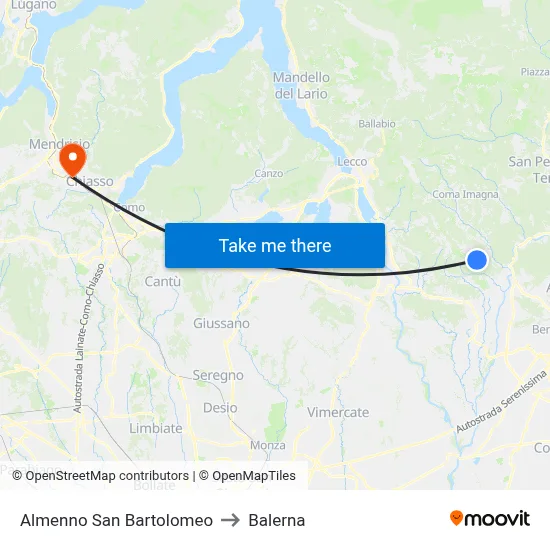 Almenno San Bartolomeo to Balerna map