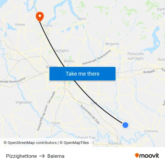 Pizzighettone to Balerna map