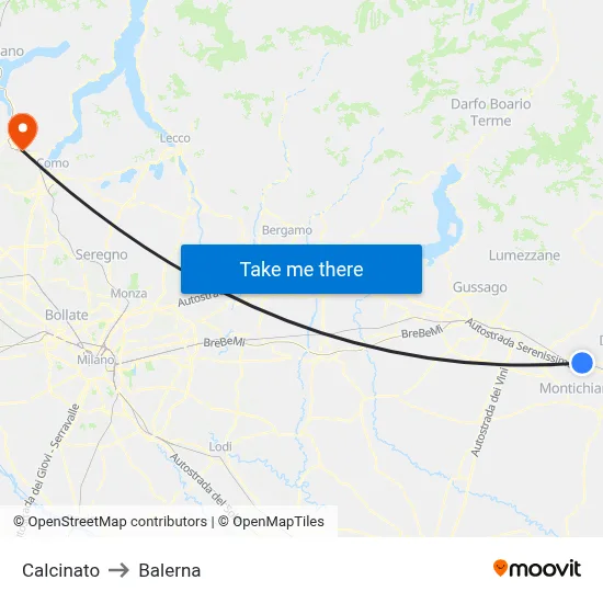 Calcinato to Balerna map