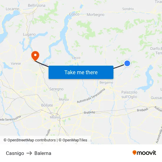 Casnigo to Balerna map