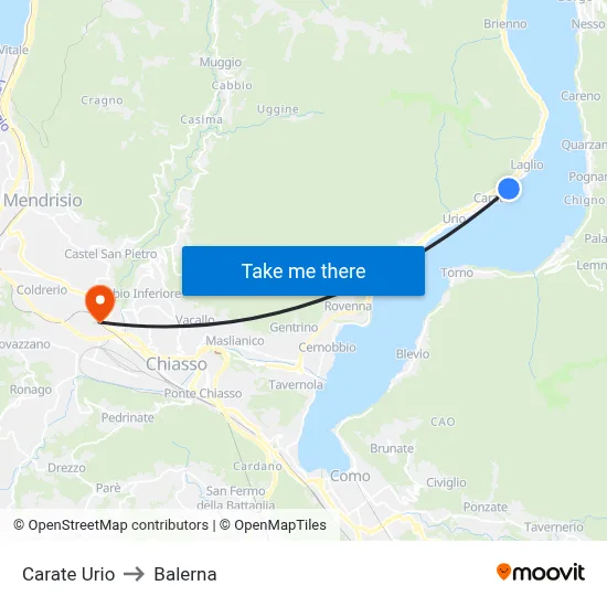 Carate Urio to Balerna map