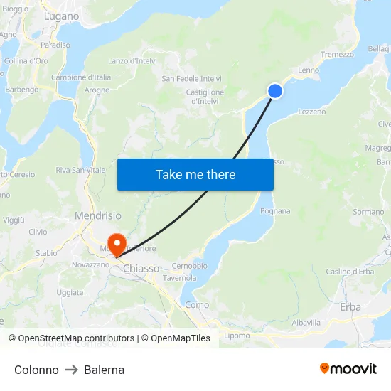 Colonno to Balerna map