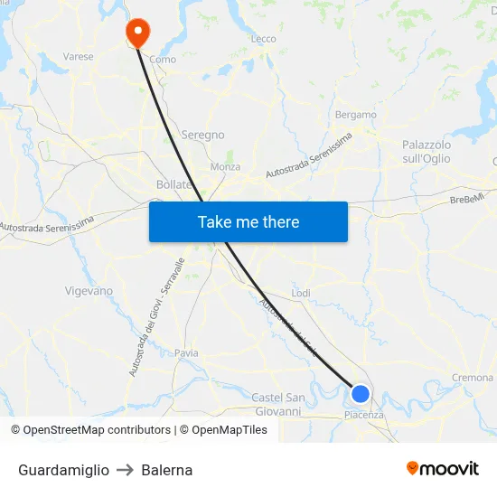 Guardamiglio to Balerna map
