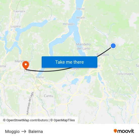 Moggio to Balerna map