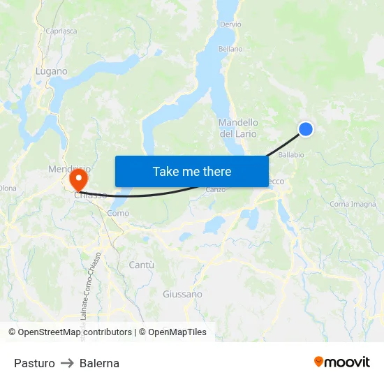 Pasturo to Balerna map
