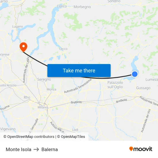 Monte Isola to Balerna map