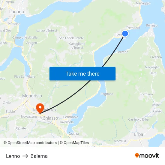 Lenno to Balerna map