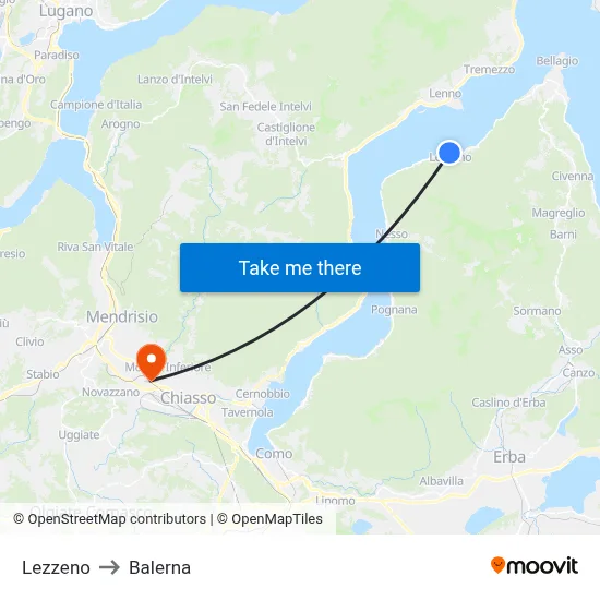 Lezzeno to Balerna map