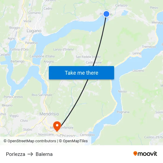 Porlezza to Balerna map