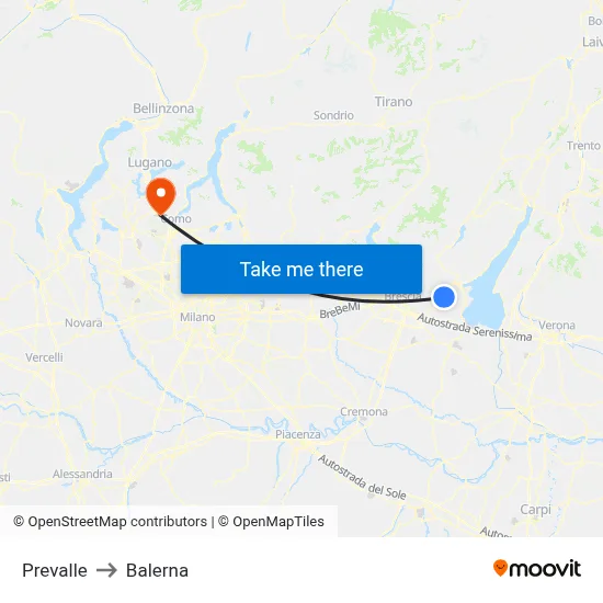 Prevalle to Balerna map